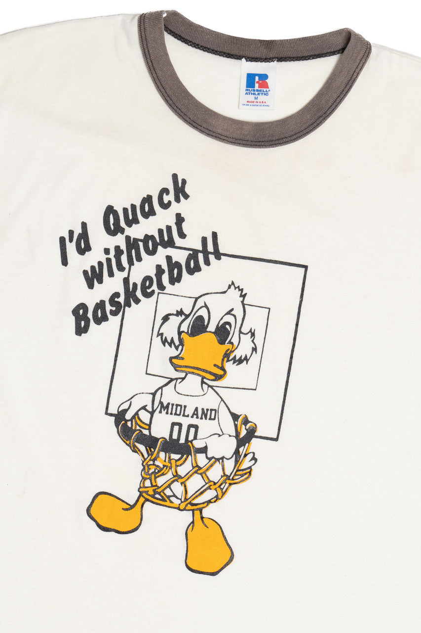 Vintage "I'd Quack Without Basketball" Russell Athletic Ringer T-Shirt (1980s)