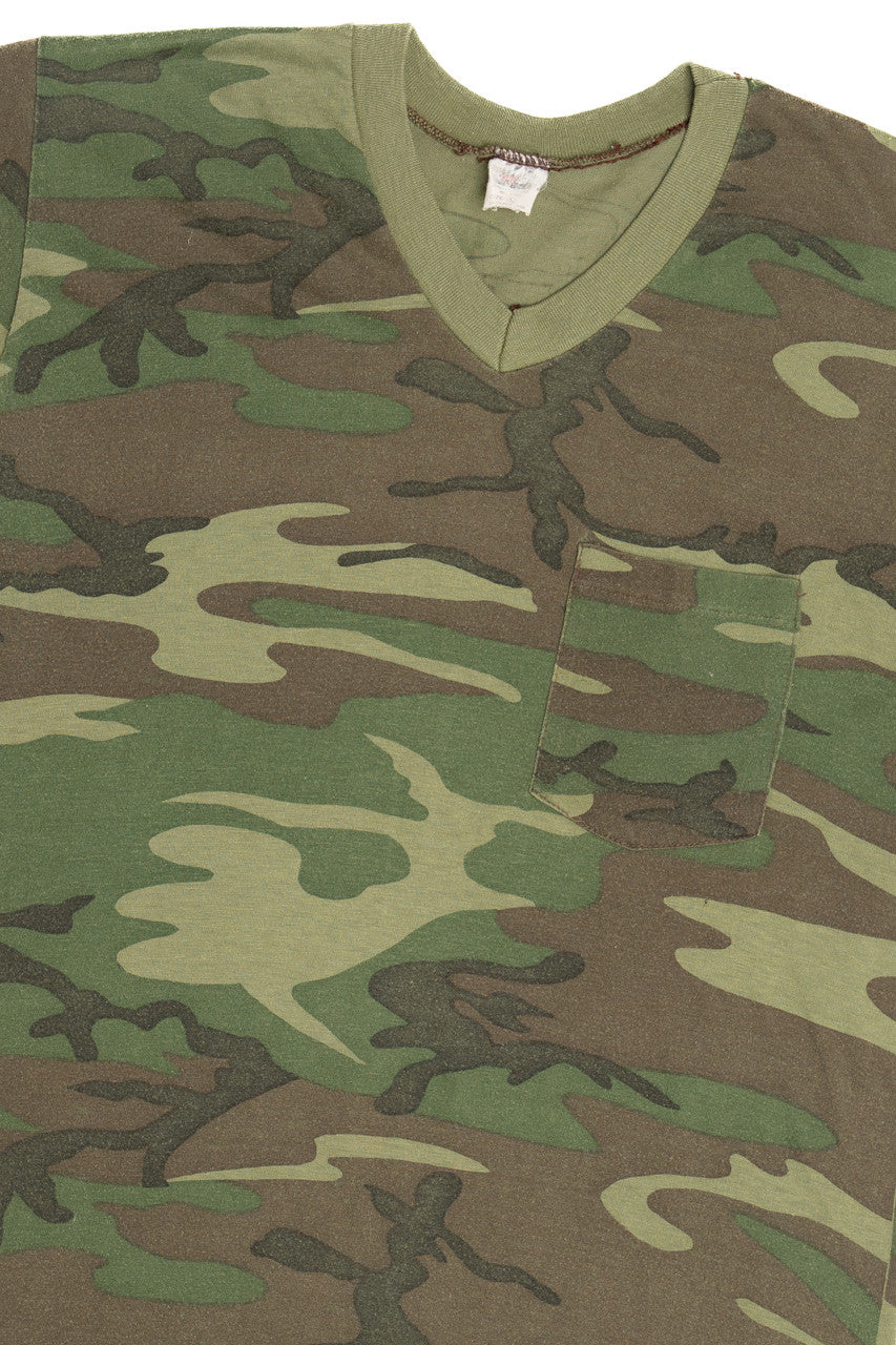 Vintage Camouflage V-Neck Pocket T-Shirt (1980s)