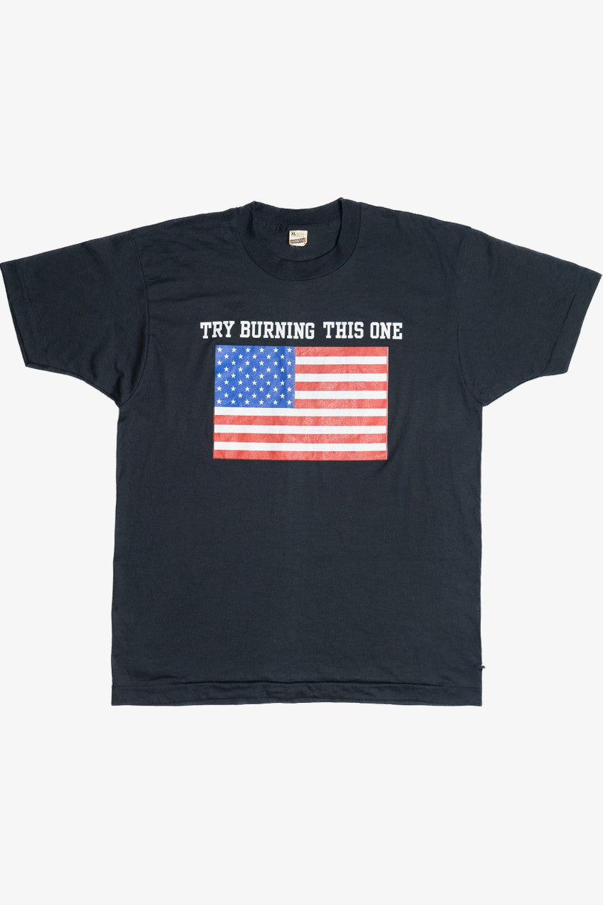 Vintage "Try Burning This One" American Flag T-Shirt (1980s)