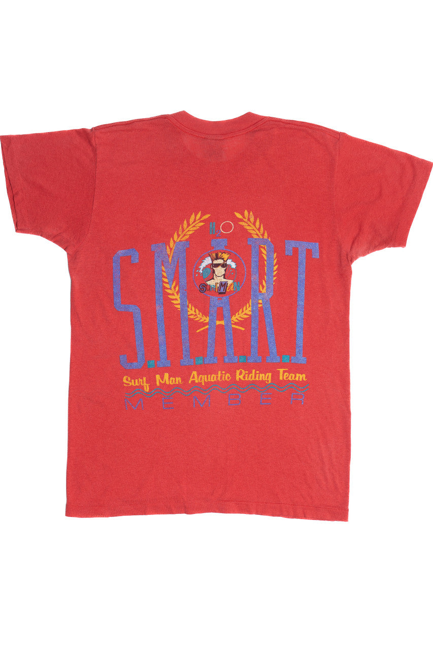 Vintage "S.M.A.R.T." Surf Man Aquatic Riding Team Member Pocket T-Shirt (1980s)