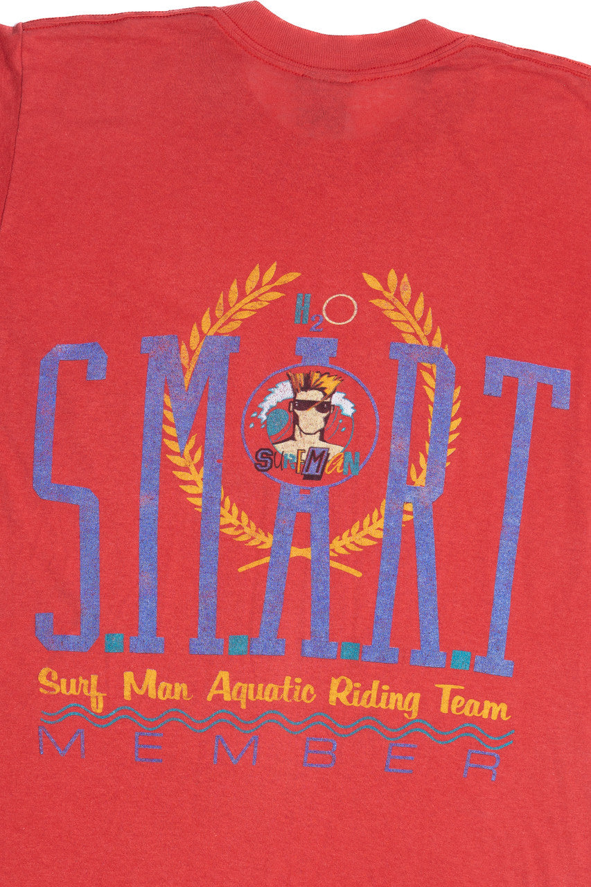 Vintage "S.M.A.R.T." Surf Man Aquatic Riding Team Member Pocket T-Shirt (1980s)