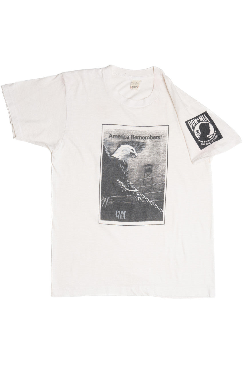 Vintage POW MIA "America Remembers!" Screen Stars T-Shirt (1980s)