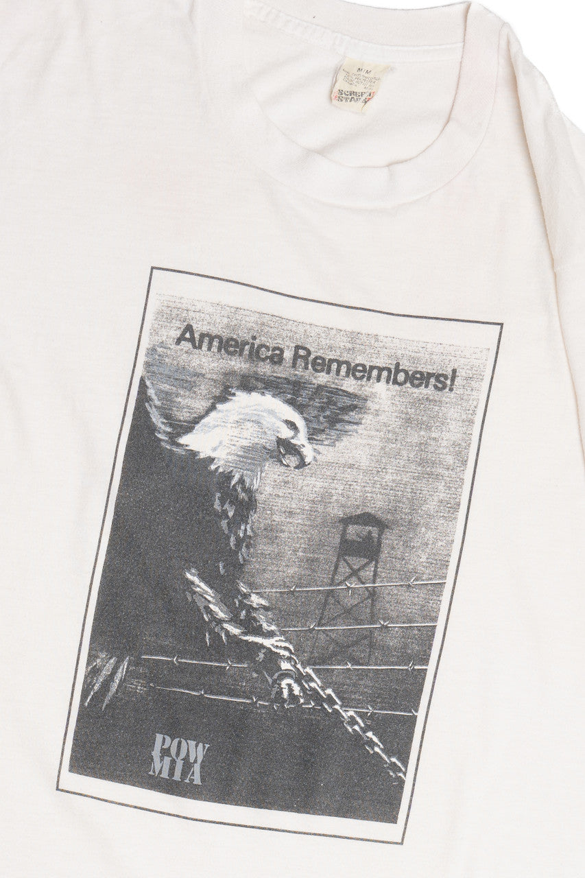 Vintage POW MIA "America Remembers!" Screen Stars T-Shirt (1980s)