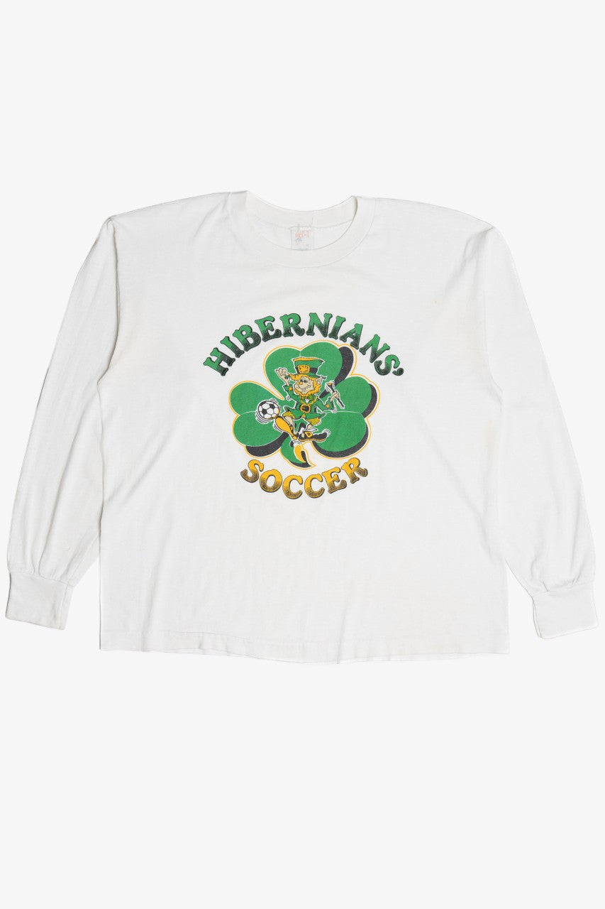 Vintage "Hibernians' Soccer" Four Leaf Clover Leprechaun Long Sleeve T-Shirt (1980s)