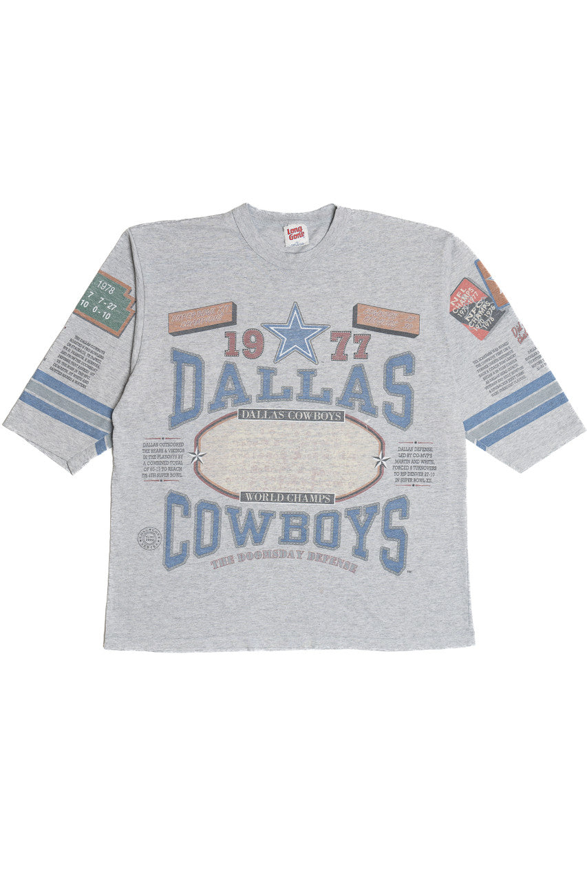 Vintage Dallas Cowboys Football History All Over Print Long Game T-Shirt