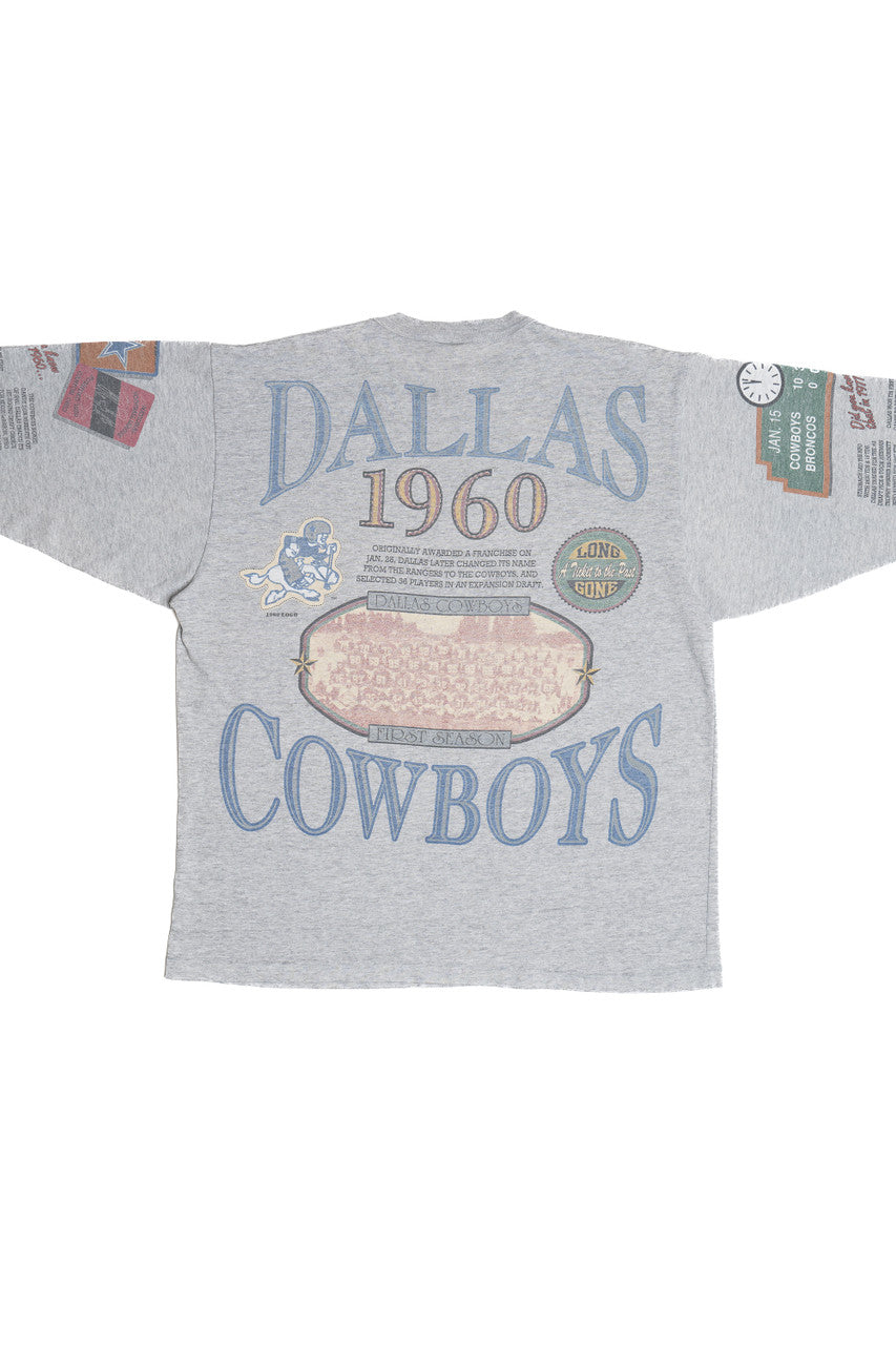 Vintage Dallas Cowboys Football History All Over Print Long Game T-Shirt