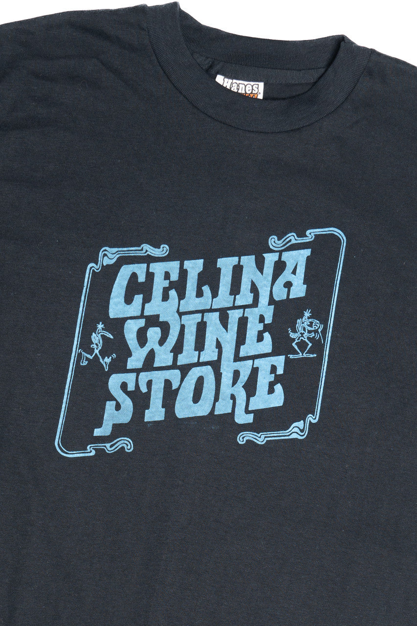 Vintage "Celina Wine Store" Paper Thin Hanes Fifty-Fifty T-Shirt (1980s)