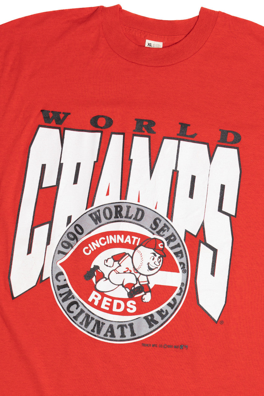Vintage 1990 World Series Cincinnati Reds "World Champs" Paper Thin T-Shirt (1980s)