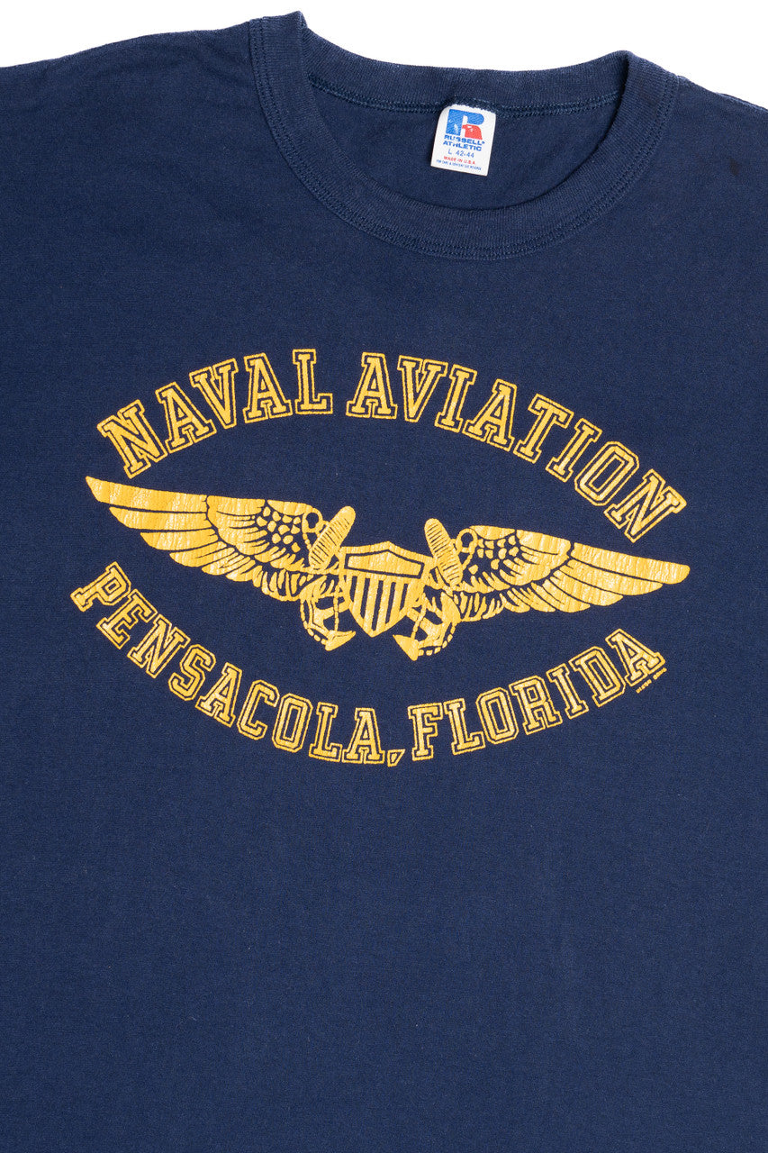 Vintage "Naval Aviation Pensacola, Florida" Navy Single Stitch T-Shirt (1980s)