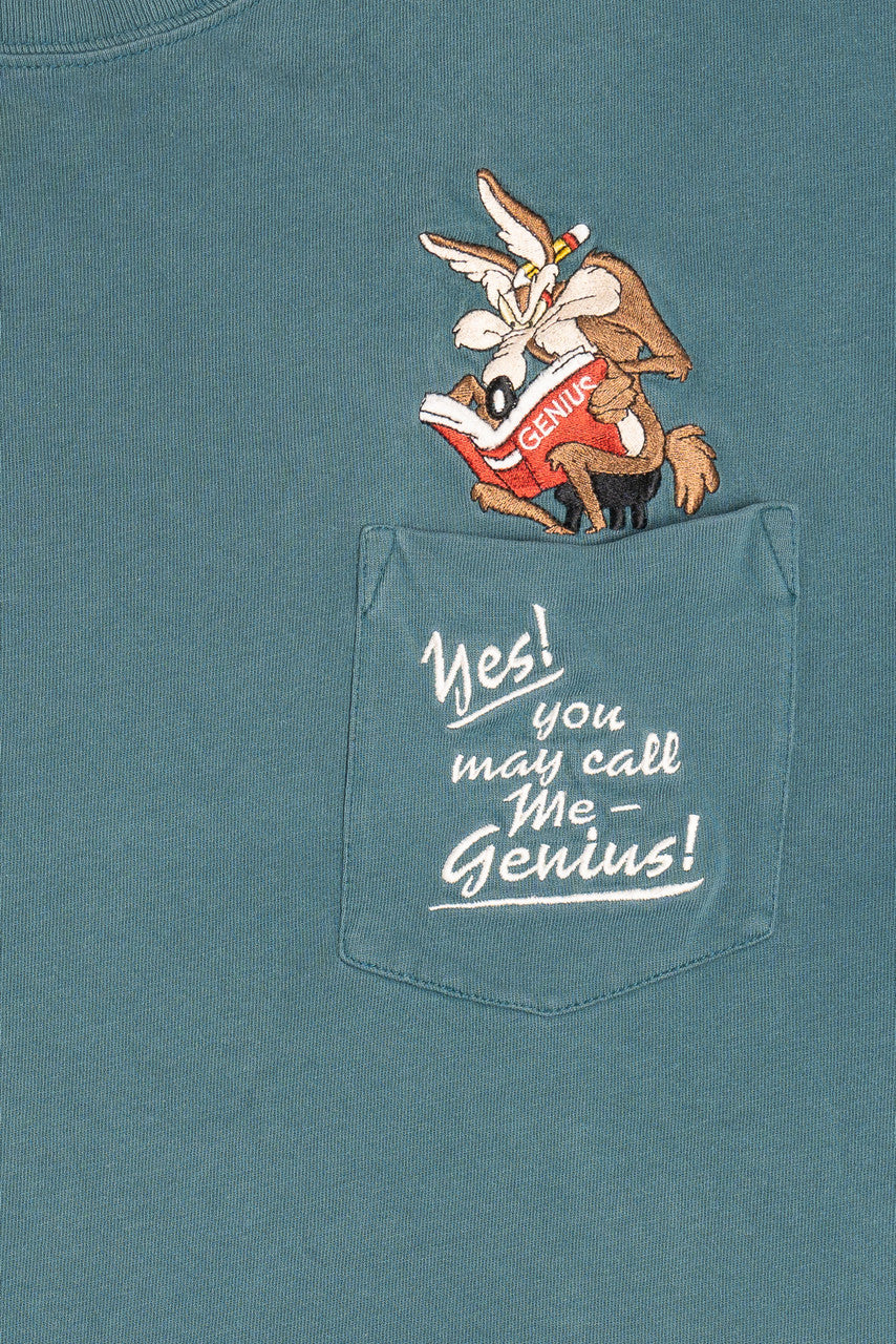 Vintage Wile E. Coyote "Yes You May Call Me Genius" Embroidered Looney Tunes Pocket T-Shirt