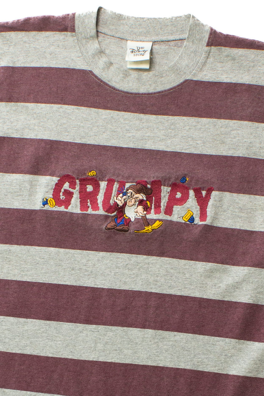 Vintage Striped Embroidered Grumpy Dwarf T-Shirt (1990s)
