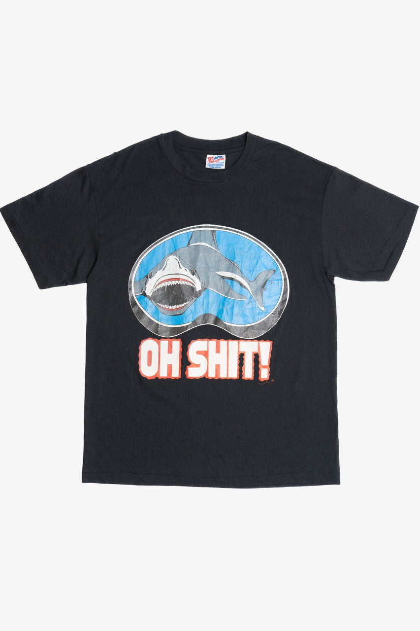 Vintage Shark Attack Phrase Single Stitch Paper Thin T-Shirt (1990s)