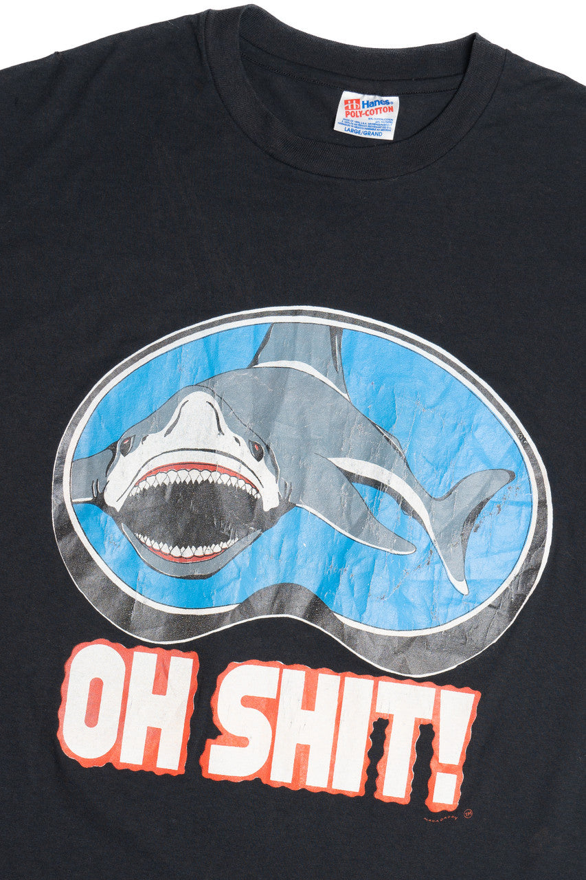 Vintage Shark Attack Phrase Single Stitch Paper Thin T-Shirt (1990s)