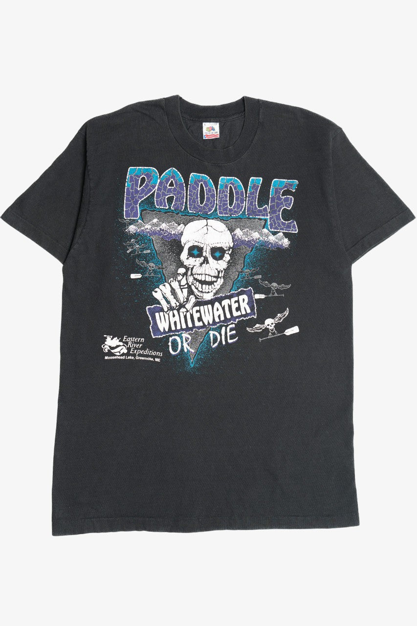 Vintage "Paddle Whitewater Or Die" Skull Single Stitch T-Shirt (1990s)
