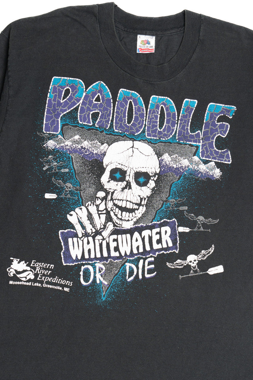 Vintage "Paddle Whitewater Or Die" Skull Single Stitch T-Shirt (1990s)
