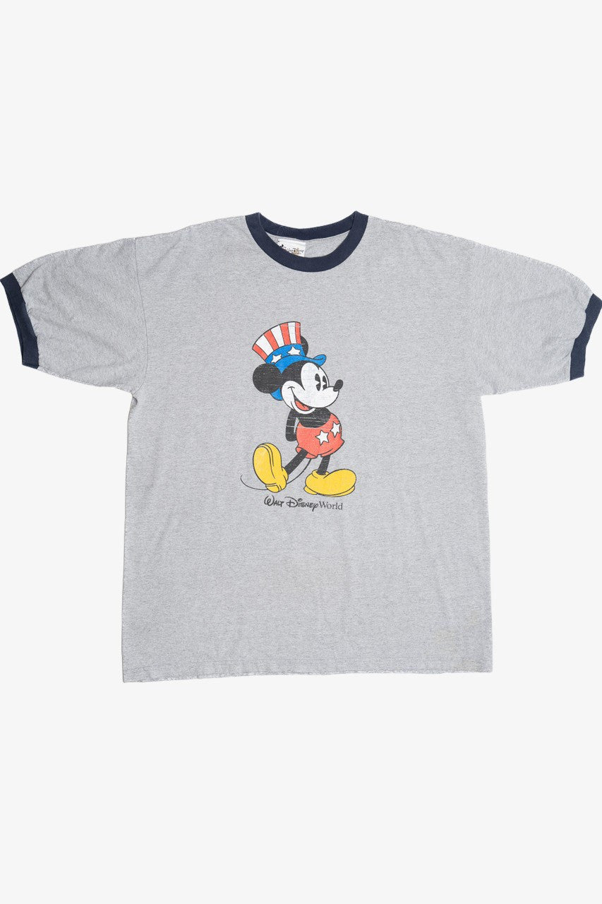 Vintage Patriotic Mickey Mouse Ringer Walt Disney World T-Shirt (1990s)