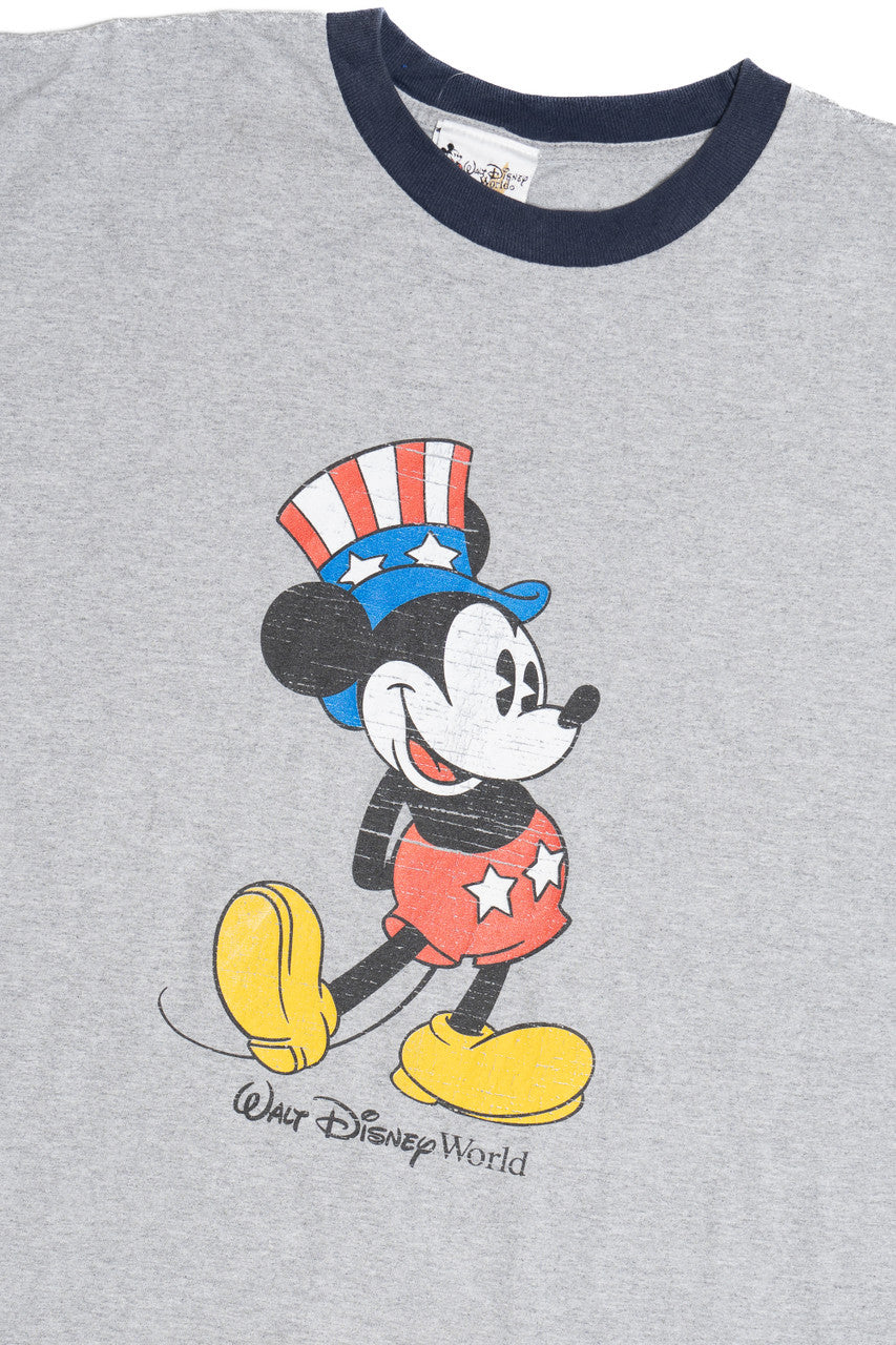 Vintage Patriotic Mickey Mouse Ringer Walt Disney World T-Shirt (1990s)