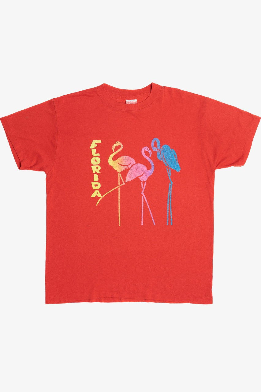 Vintage "Florida" Flamingos Pastel Embossed Single Stitch Paper Thin T-Shirt (1980s)