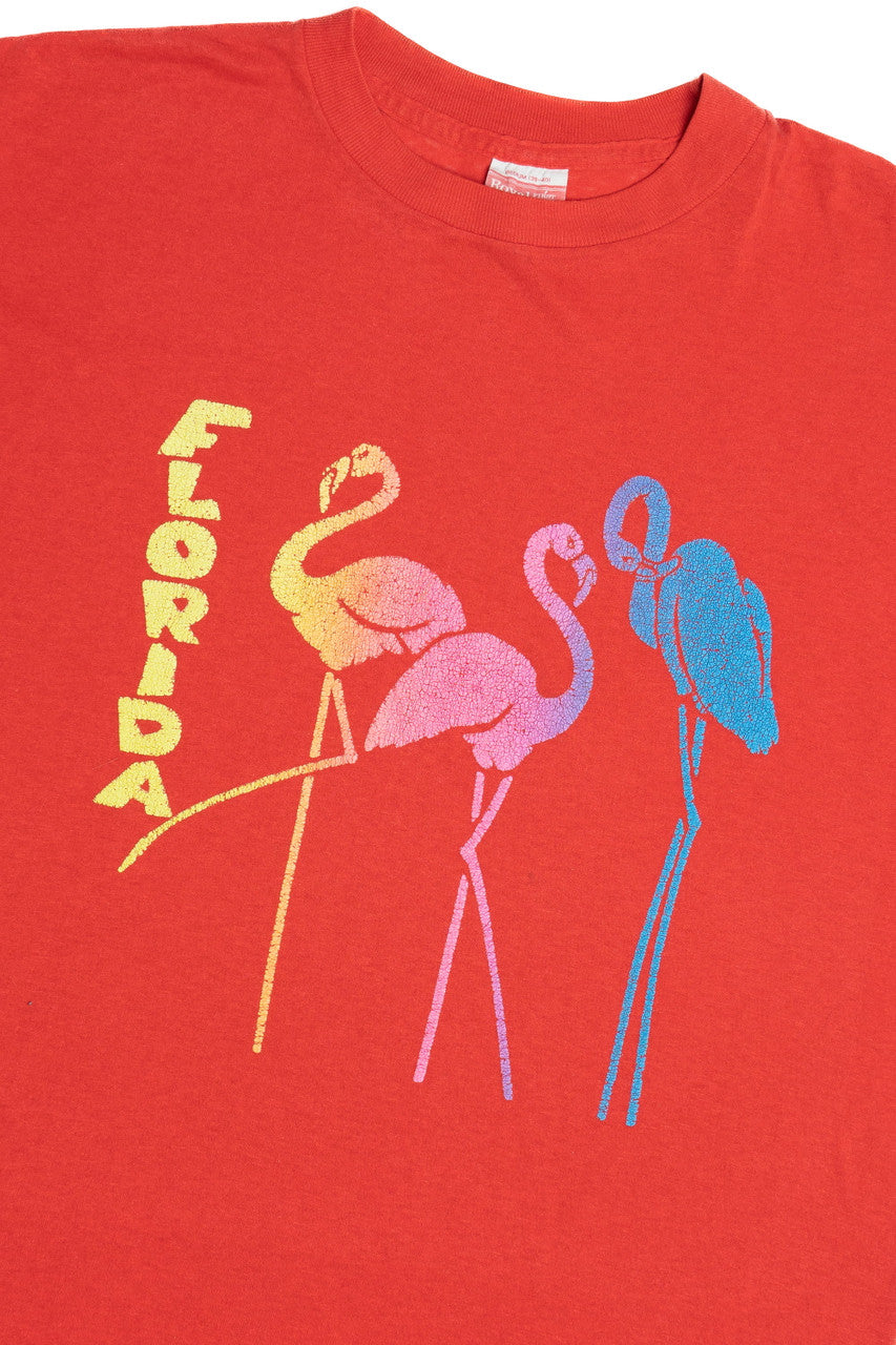 Vintage "Florida" Flamingos Pastel Embossed Single Stitch Paper Thin T-Shirt (1980s)