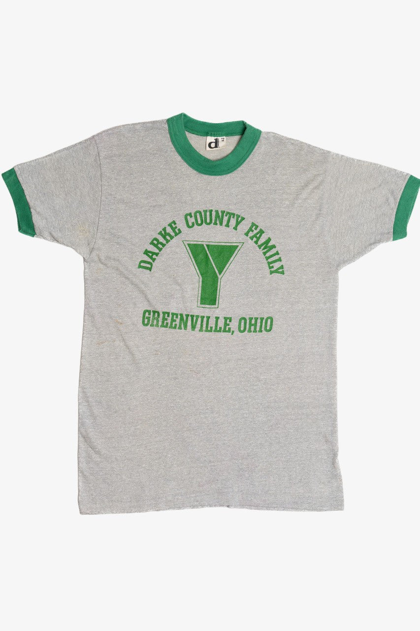 Vintage "Darke County Family" Ohio YMCA Ringer T-Shirt (1980s)