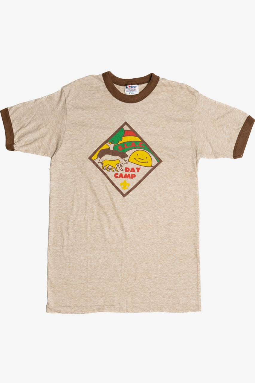 Vintage Boy Scouts Day Camp Paper Thin Ringer T-Shirt (1980s)