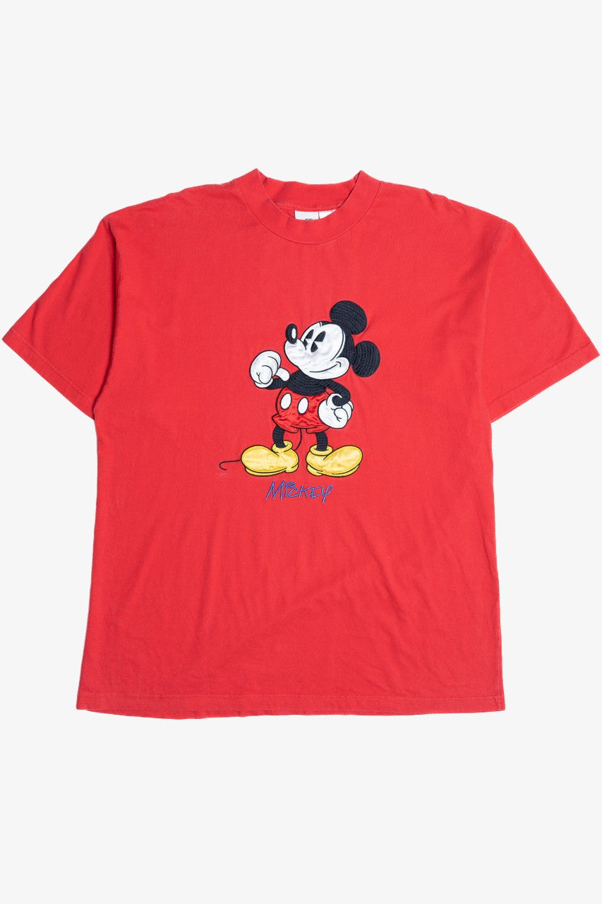 Vintage "Mickey" Embroidered Flocking The Disney Store T-Shirt (1990s)