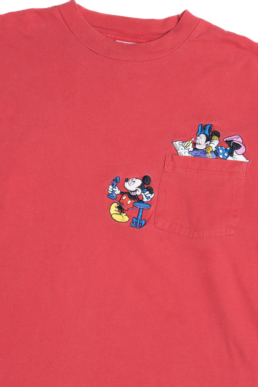 Vintage Mickey & Minnie Mouse Telephone Embroidered Pocket Long Sleeve The Disney Store T-Shirt (2000s)