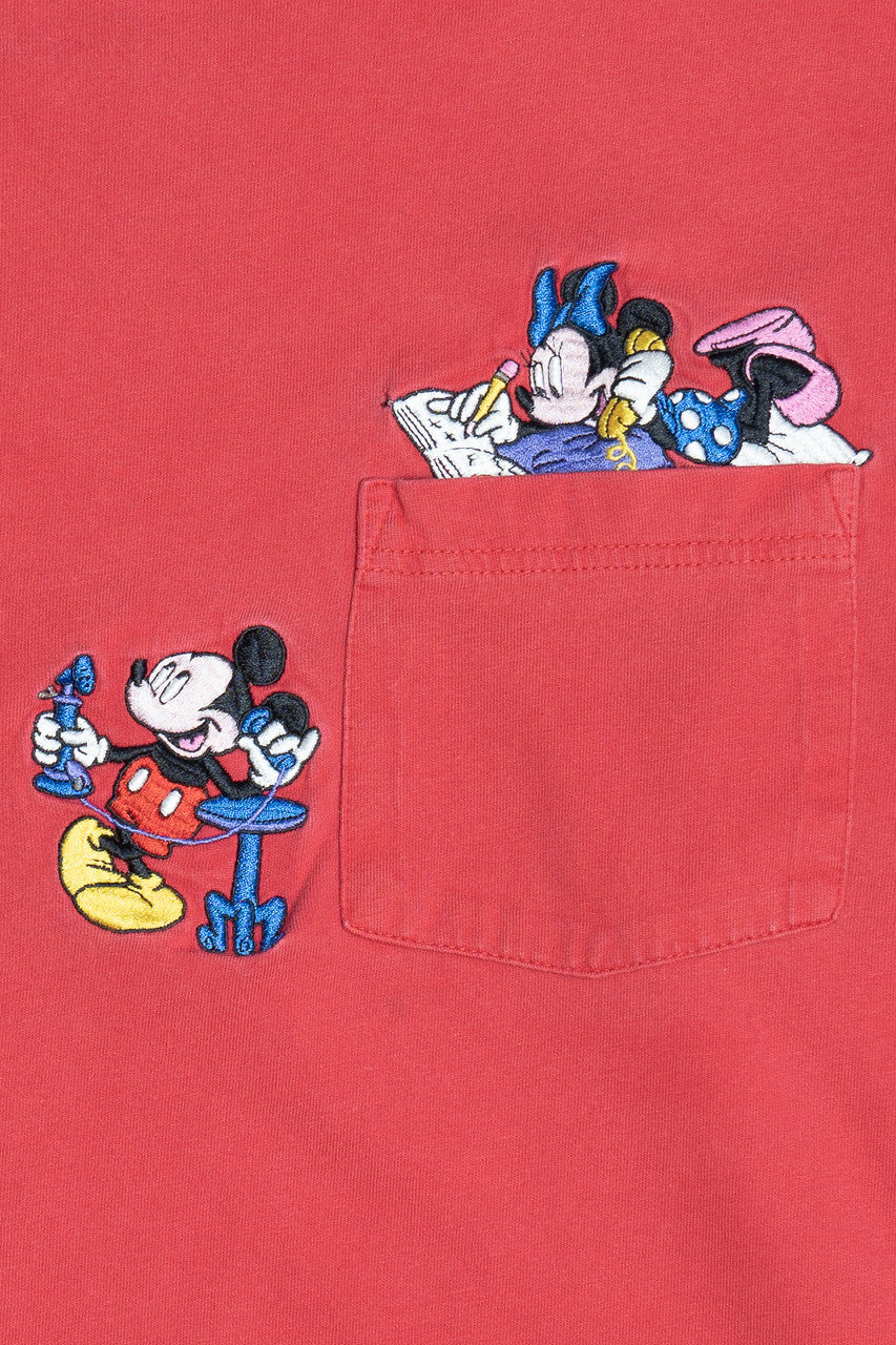 Vintage Mickey & Minnie Mouse Telephone Embroidered Pocket Long Sleeve The Disney Store T-Shirt (2000s)