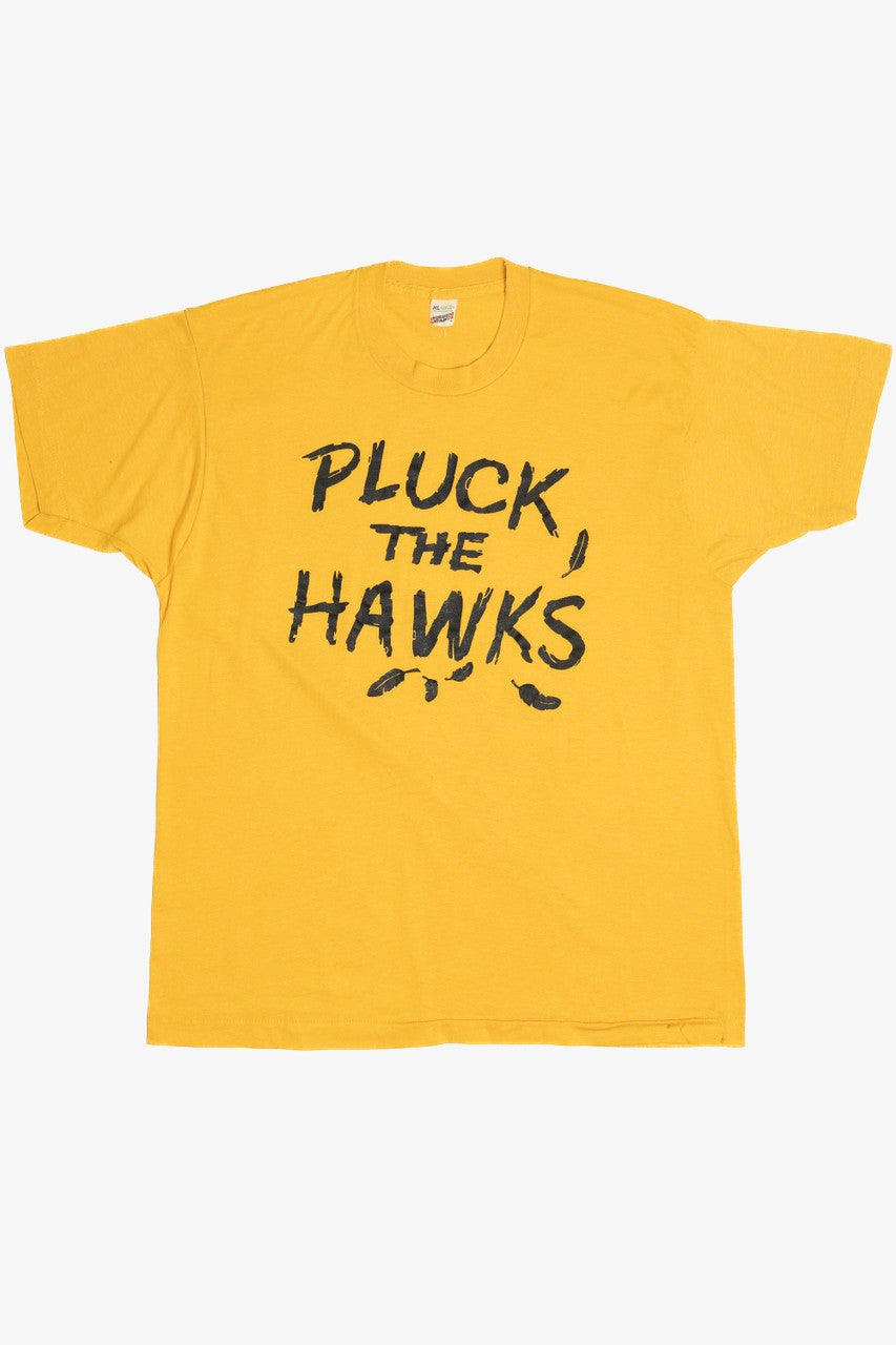 Vintage "Pluck The Hawks" Sports Rivalry Paper Thin Single Stitch T-Shirt (1980s)