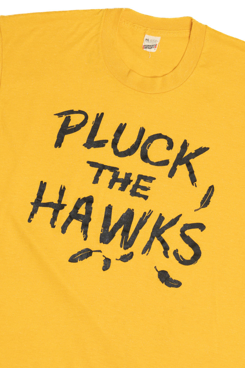 Vintage "Pluck The Hawks" Sports Rivalry Paper Thin Single Stitch T-Shirt (1980s)