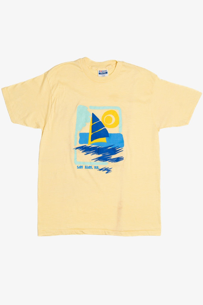 Vintage "San Juan, P.R." Sunset Sailing Embossed Print Single Stitch T-Shirt (1980s)