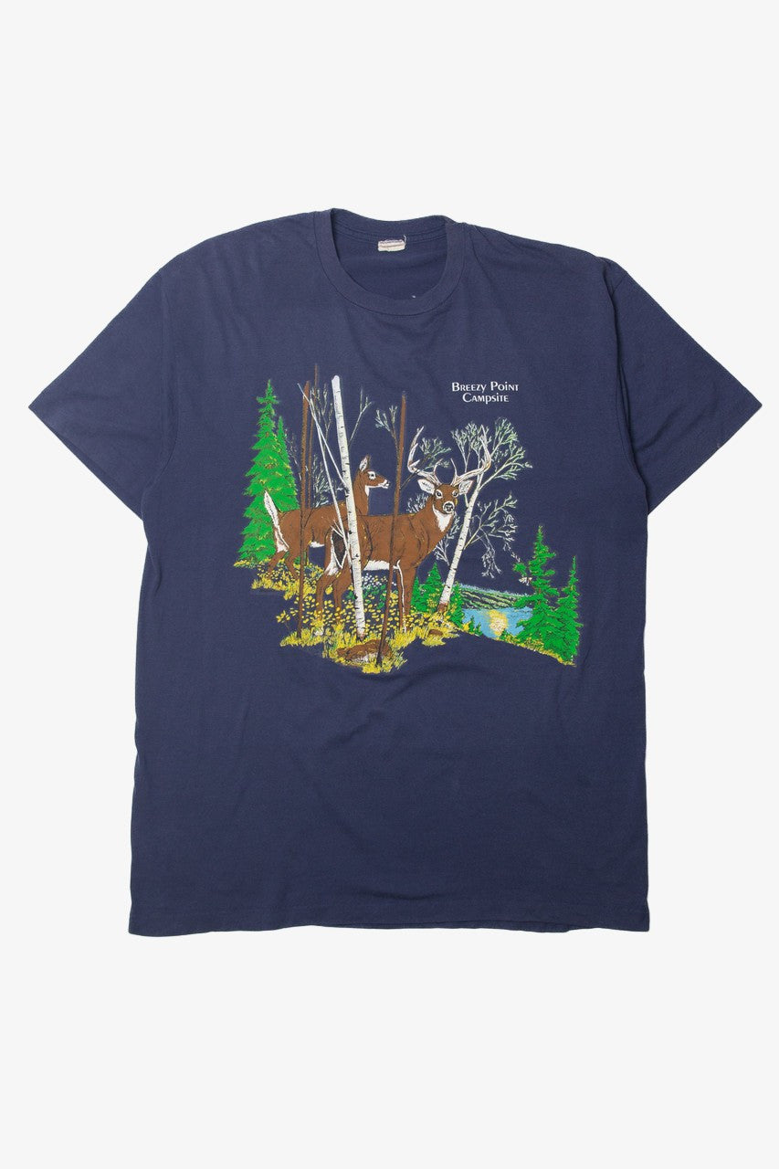 Vintage "Breezy Point Campsite" Deer In Forest T-Shirt