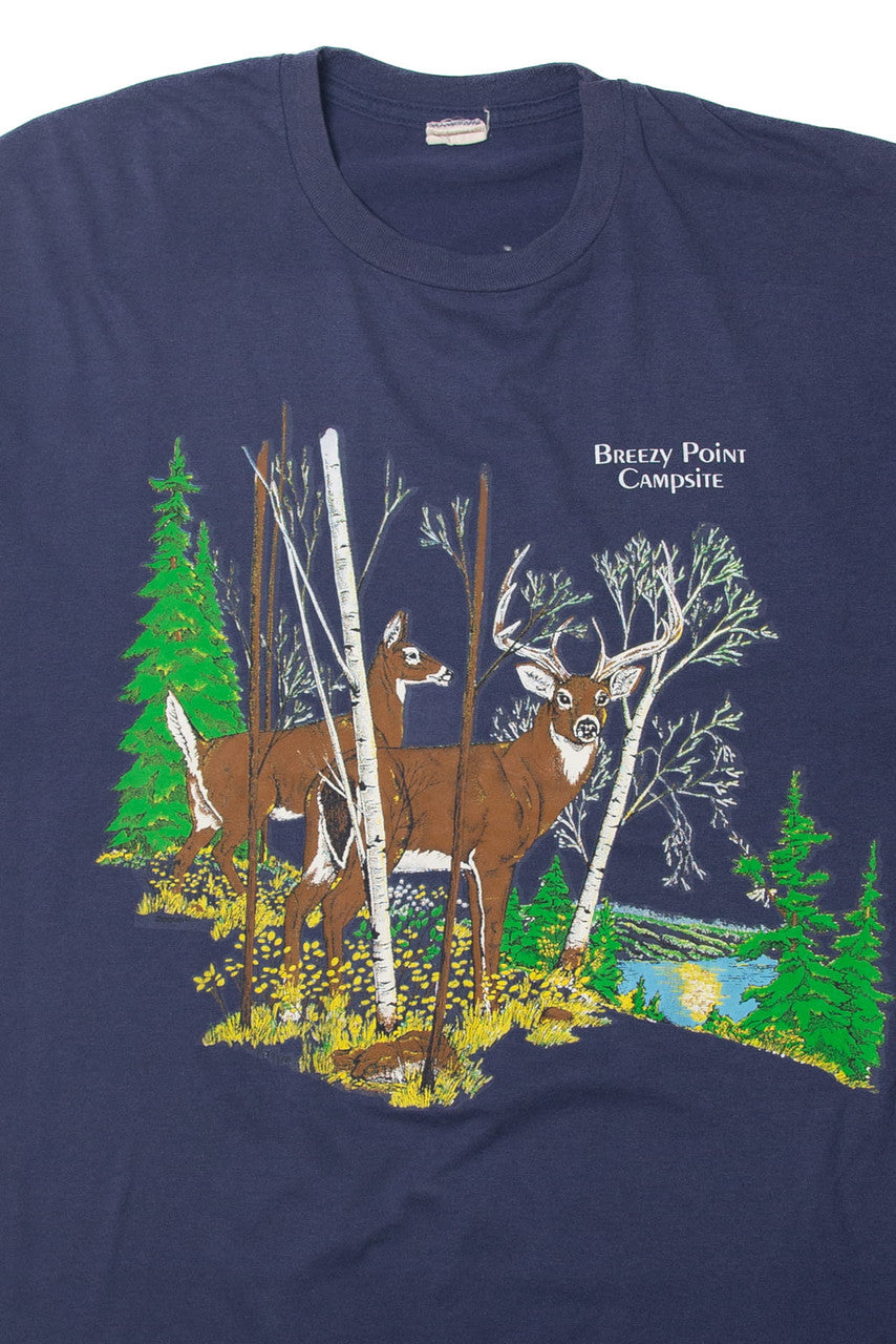 Vintage "Breezy Point Campsite" Deer In Forest T-Shirt