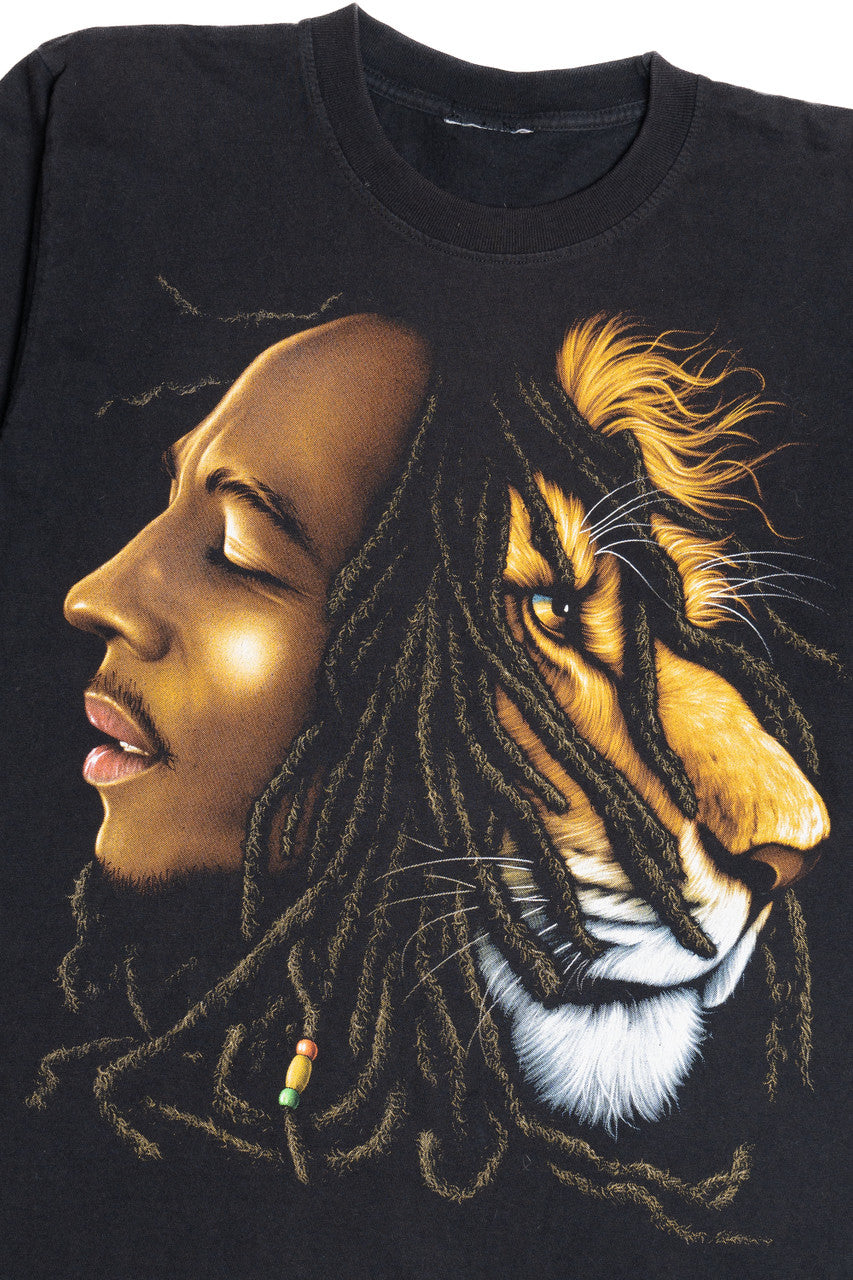 Vintage Bob Marley Lion Front/Back Print Single Stitch T-Shirt (1990s)