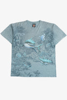 Vintage "Sacred Falls Hawaii" Shark Reef All Over Print T-Shirt