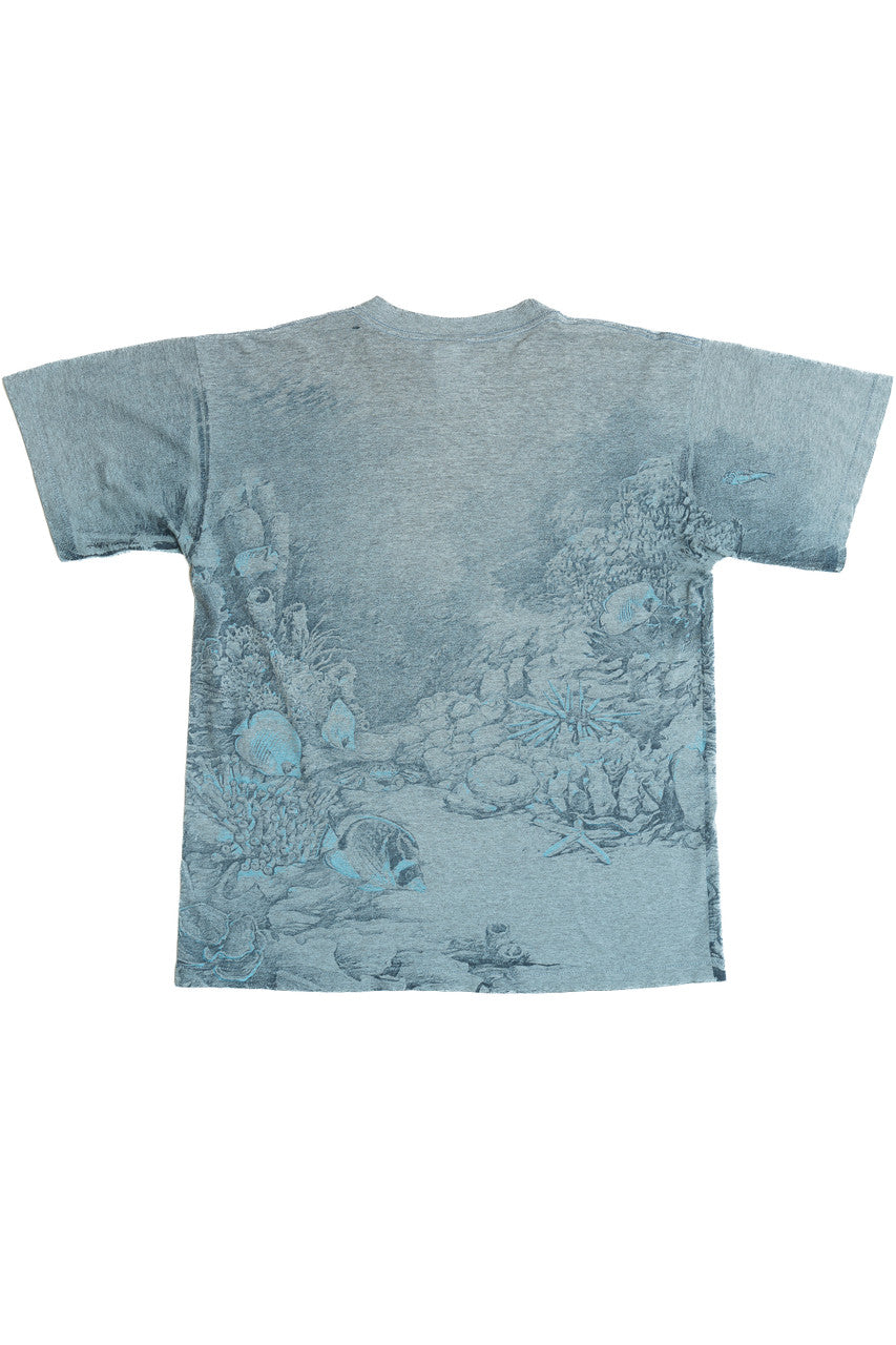 Vintage "Sacred Falls Hawaii" Shark Reef All Over Print T-Shirt