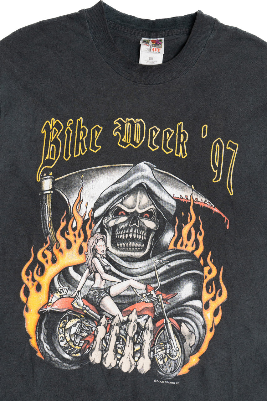 Vintage "Bike Week '97" Daytona Grim Reaper Motorcycle T-Shirt (1990s)