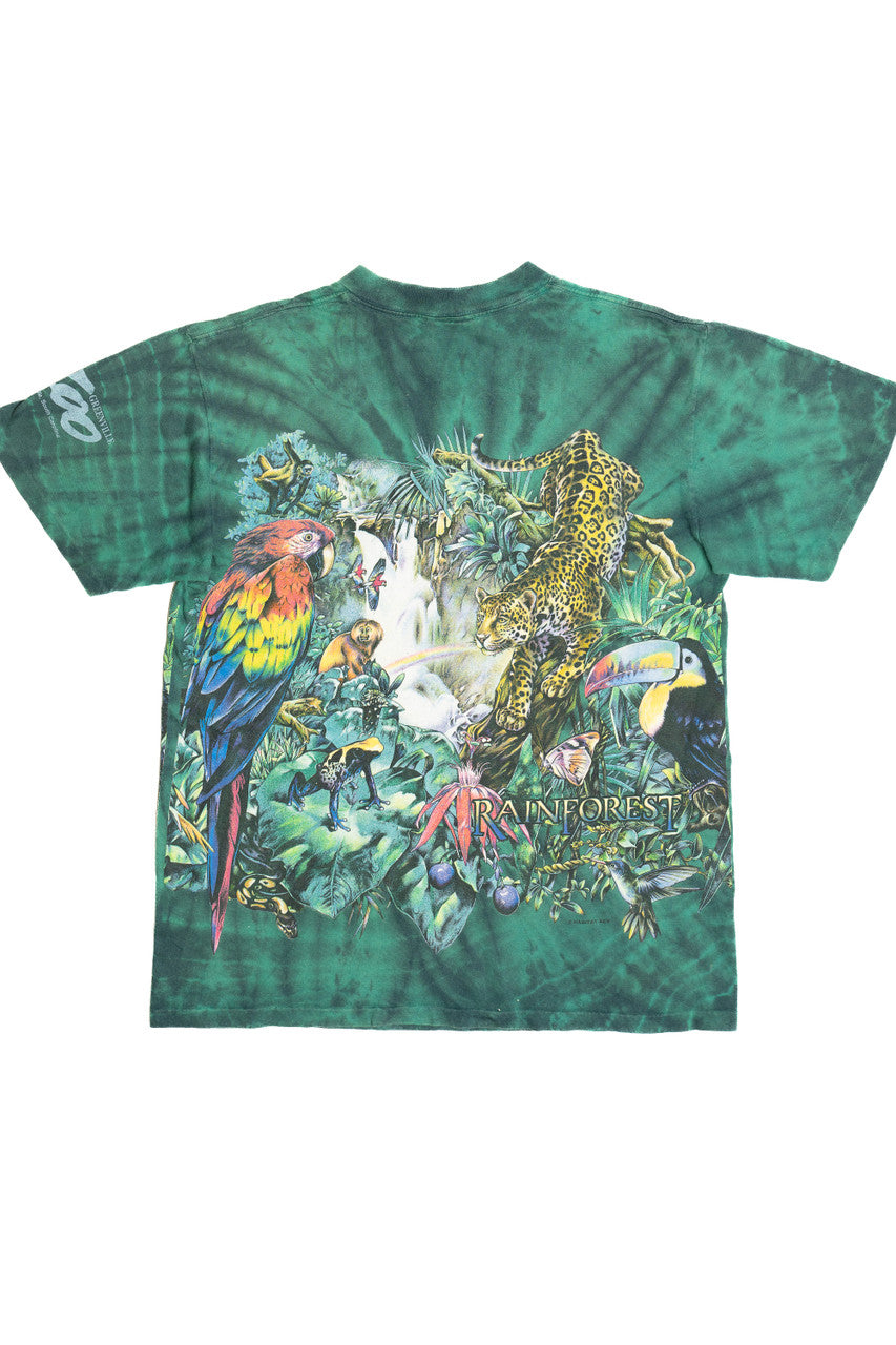 Vintage Rainforest Animals Wraparound Print Tie Dye T-Shirt (1990s)