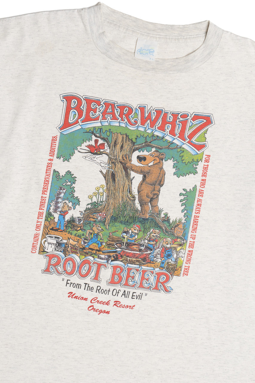Vintage "Bear Whiz Root Beer" "Grab Your Root And Growl!" Alore T-Shirt (1990s)
