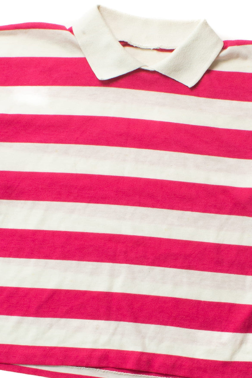 Vintage Pink Striped Cropped Collared T-Shirt (1990s)