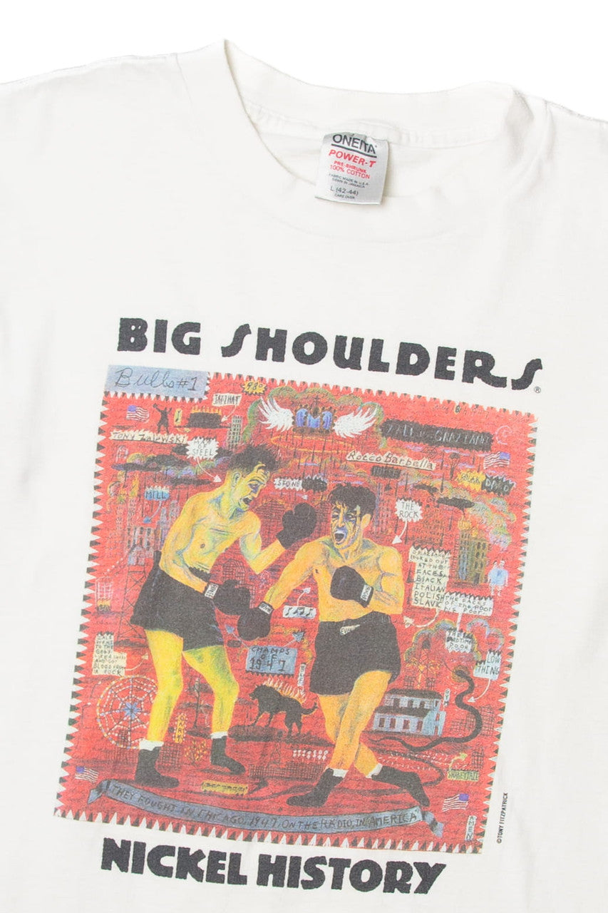 Vintage "Big Shoulders, Nickel History" Boxing Illustration T-Shirt
