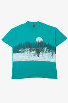 Vintage Wolf Pack Under The Moon Wrap Around Illustration T-Shirt