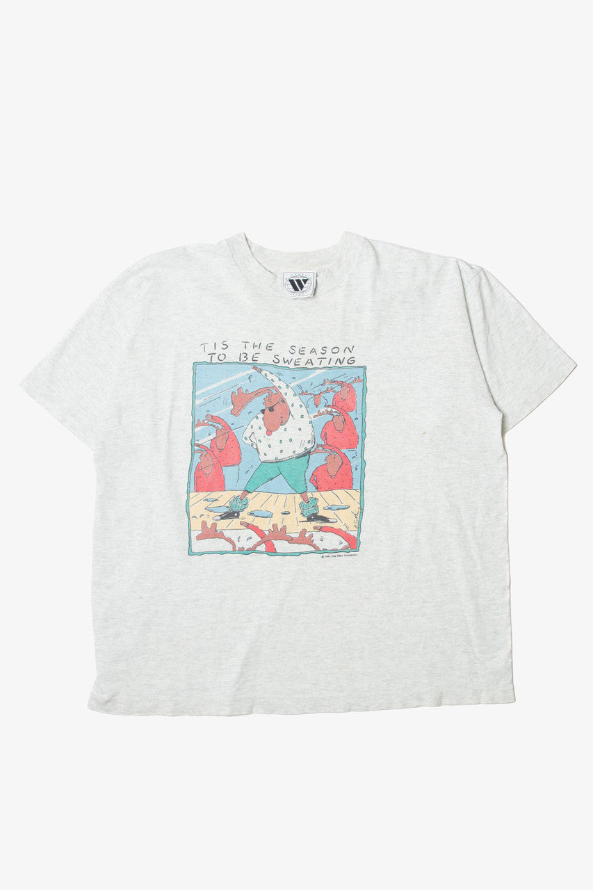 Vintage Reindeer Working Out "Tis The Season To Be Sweating" T-Shirt (1990s)