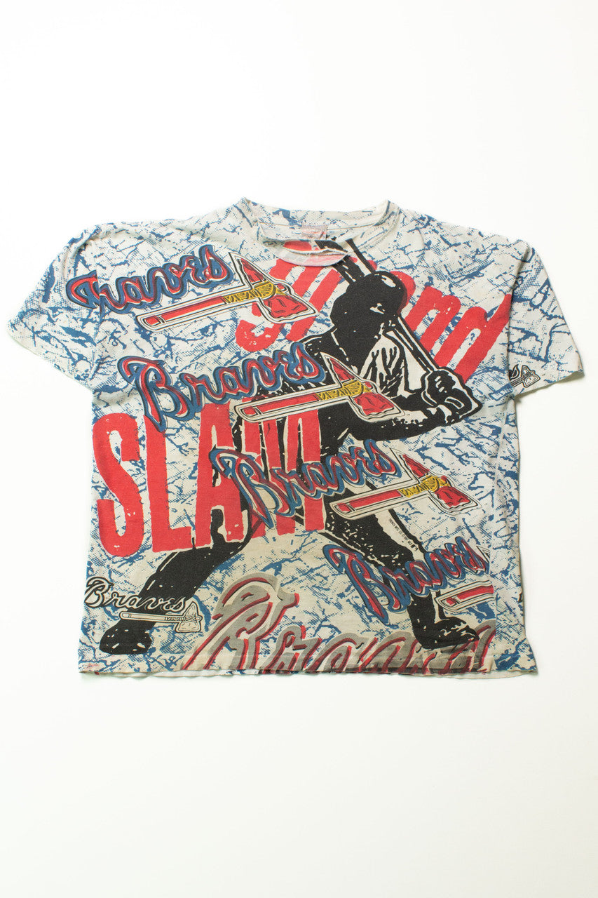 Vintage Distressed Atlanta Braves All Over Graphic T-Shirt (1990s)
