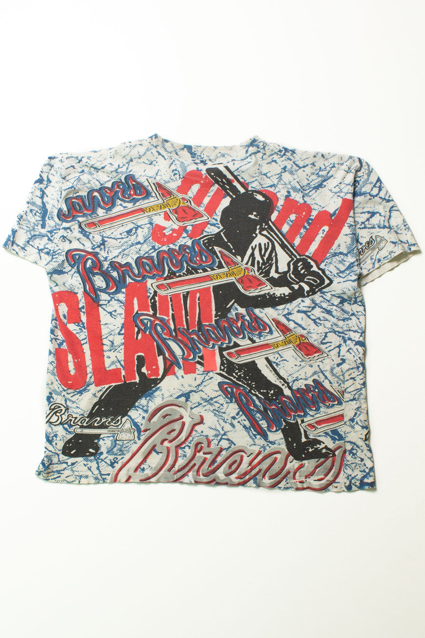 Vintage Distressed Atlanta Braves All Over Graphic T-Shirt (1990s)
