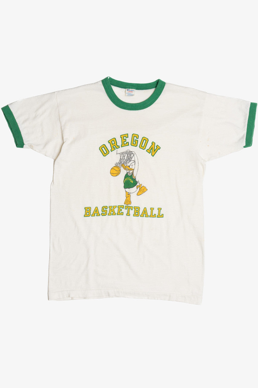 Vintage Distressed "Oregon Basketball" Champion Ringer T-Shirt (1980s)