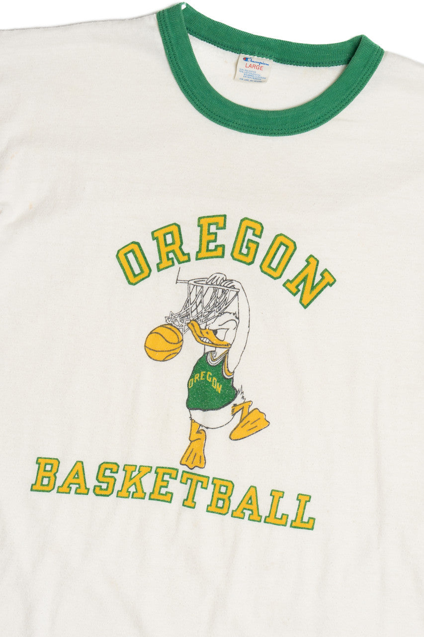 Vintage Distressed "Oregon Basketball" Champion Ringer T-Shirt (1980s)