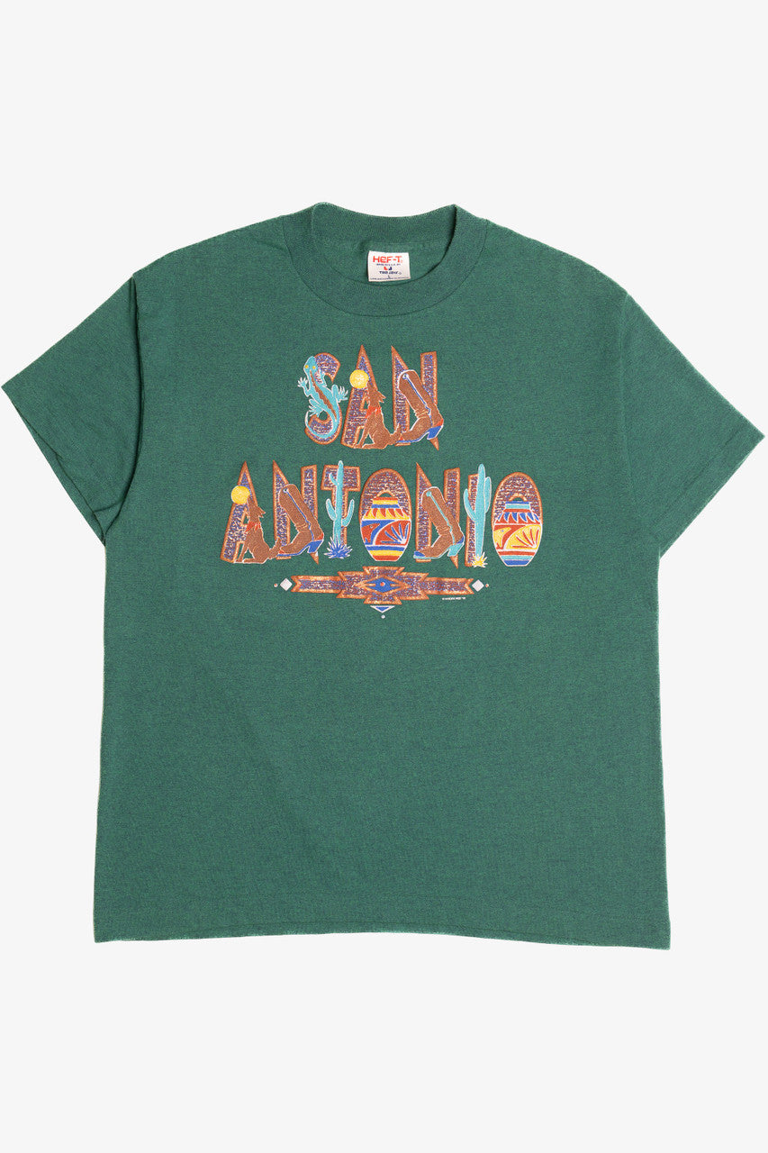 Vintage "San Antonio" Embossed Print Single Stitch T-Shirt (1990s)