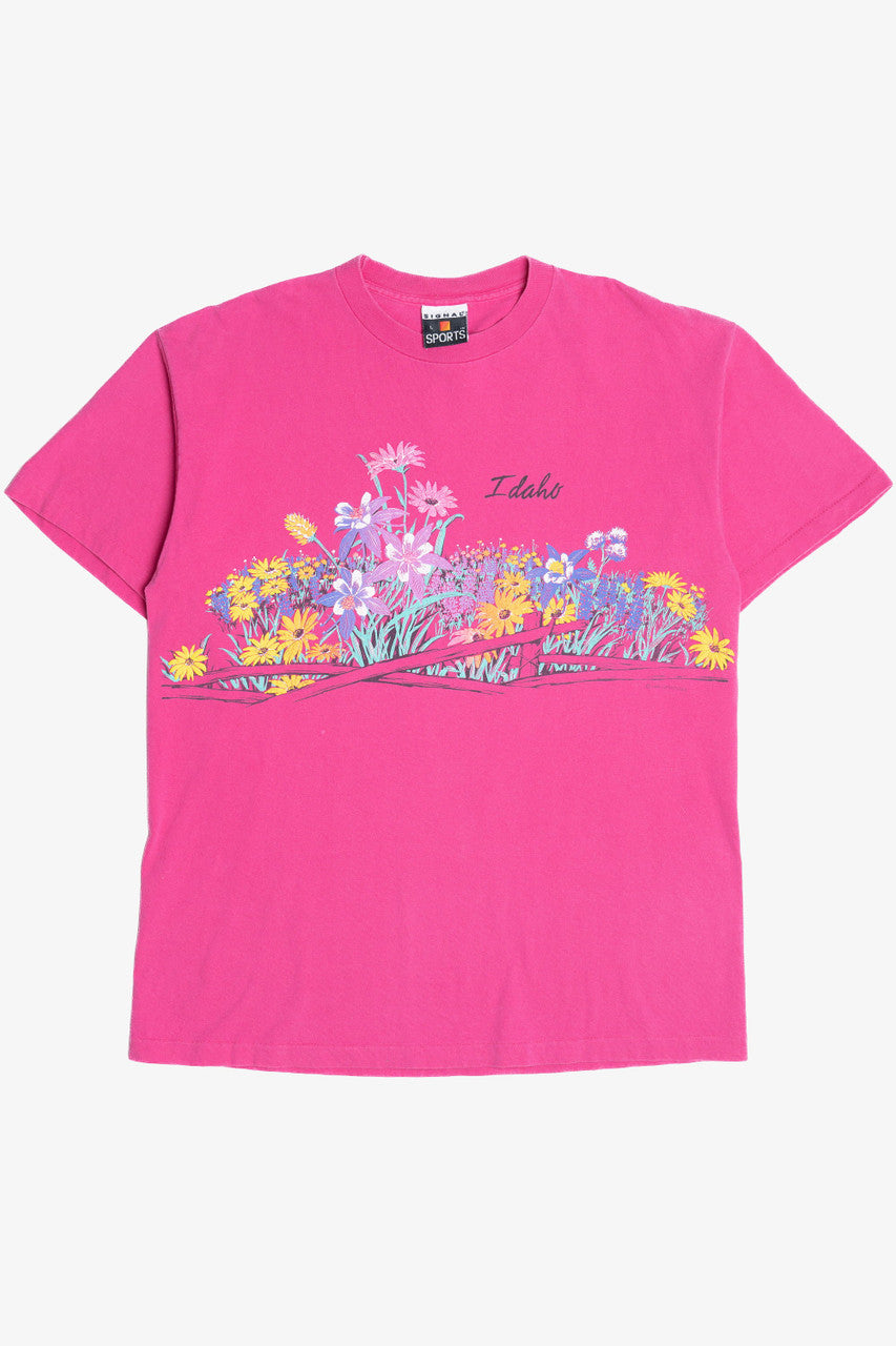 Vintage "Idaho" Wildflowers Front/Back Embossed Print T-Shirt (1990s) 120222