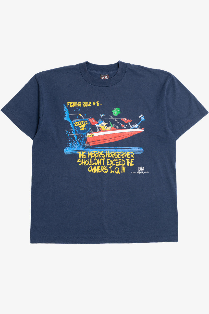 Vintage 1991 "Fishing Rule #3" Fishing Humor T-Shirt (1990s)